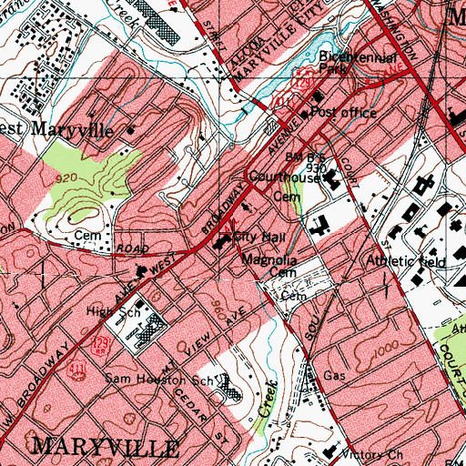 Topographic Map of Maryville Police Department, TN