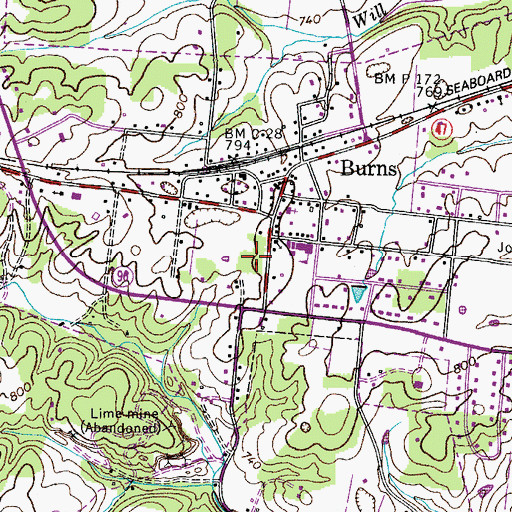 Topographic Map of Burns Police Department, TN
