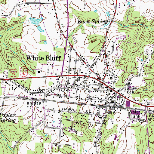 Topographic Map of White Bluff Police Department, TN