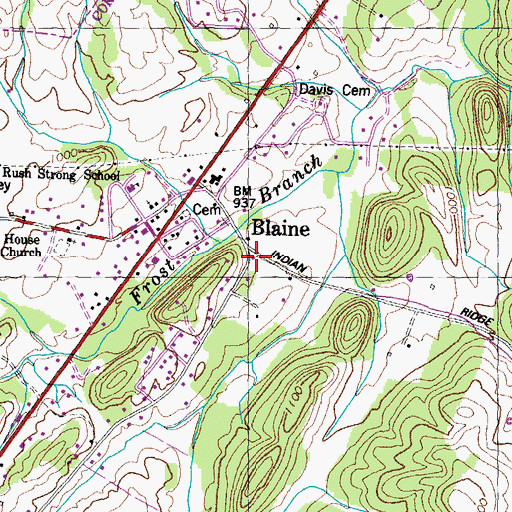 Topographic Map of Blaine Police Department, TN