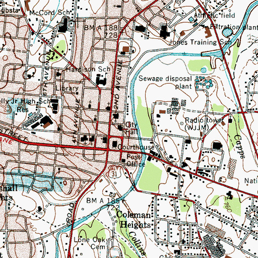Topographic Map of Marshall County Sheriff's Department, TN