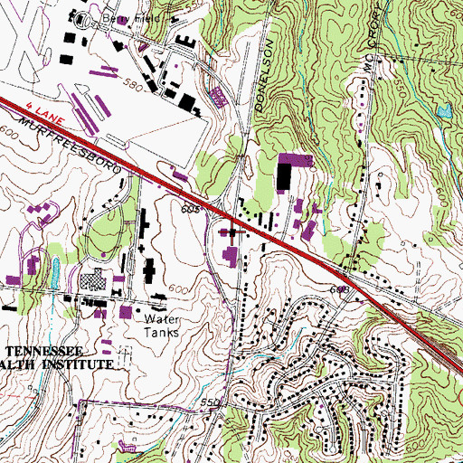 Topographic Map of Tennessee Highway Patrol District Three Headquarters, TN