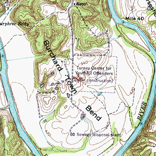 Topographic Map of Turney Center Industrial Complex, TN