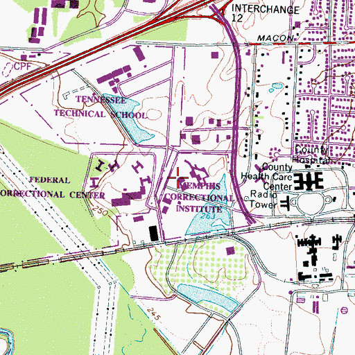 Topographic Map of Mark H Luttrell Correctional Center, TN