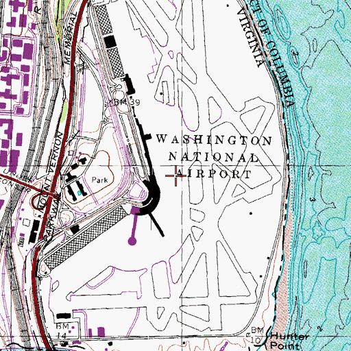 Topographic Map of Ronald Reagan Washington National Airport, VA