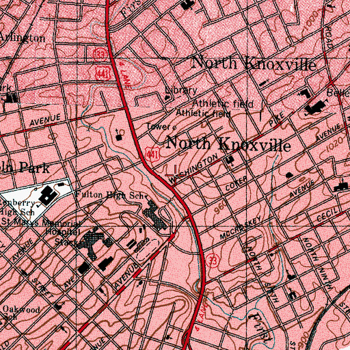 Topographic Map of North Knoxville Post Office, TN