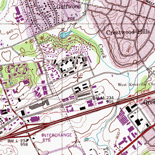 Topographic Map of Cedar Bluff Post Office, TN