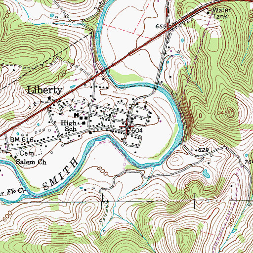Topographic Map of Liberty Post Office, TN