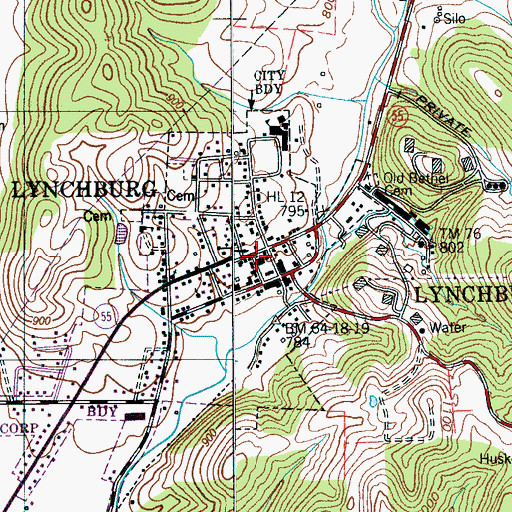 Topographic Map of Lynchburg Post Office, TN