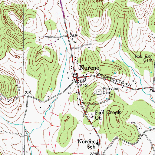 Topographic Map of Norene Post Office, TN