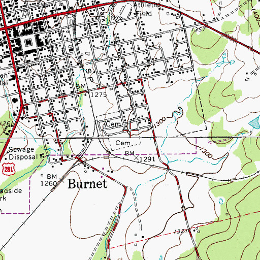 Topographic Map of Odd Fellows Cemetery, TX