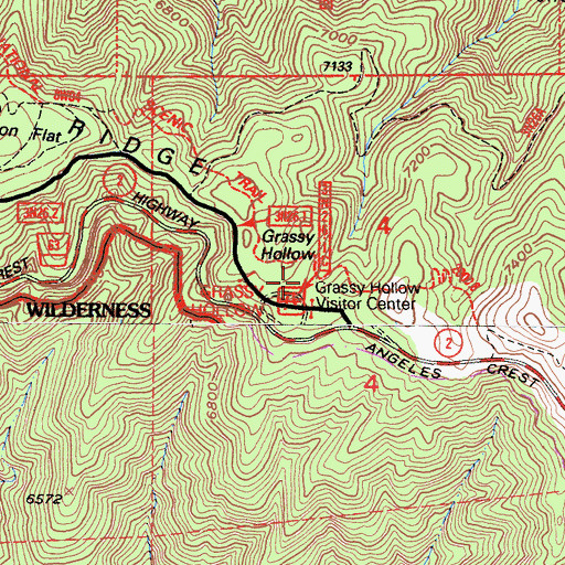 Topographic Map of Grassy Hollow Campground, CA
