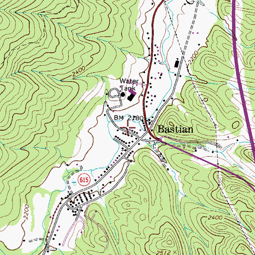 Topographic Map of Bastian Post Office, VA