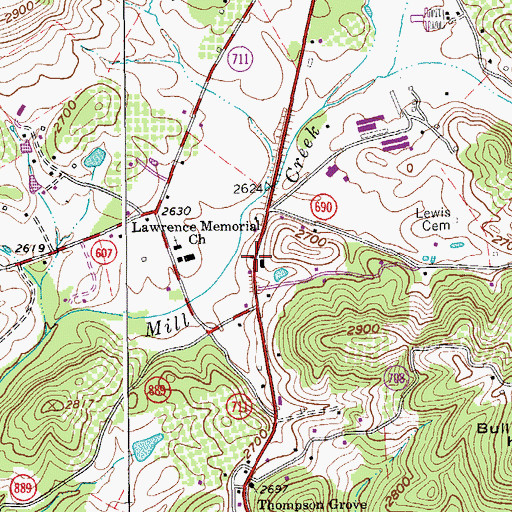 Topographic Map of Bent Mountain Post Office, VA