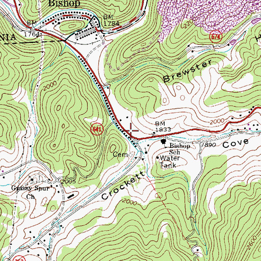 Topographic Map of Bishop Post Office, VA