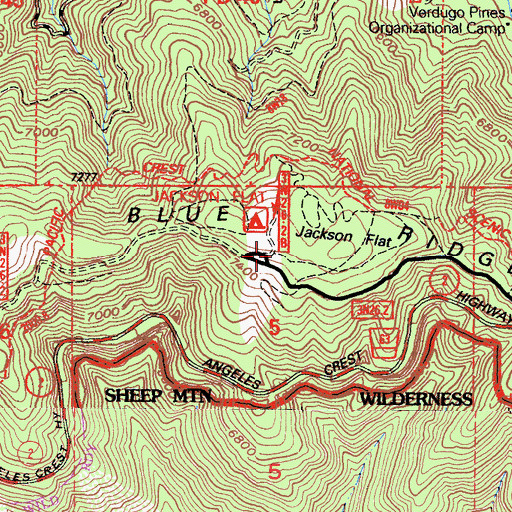 Topographic Map of Jackson Flat Campground, CA