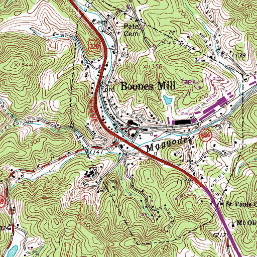 Topographic Map of Boones Mill Post Office, VA