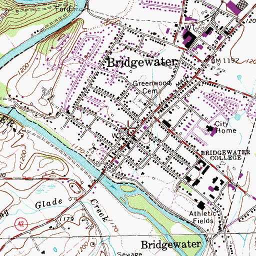 Topographic Map of Bridgewater Post Office, VA