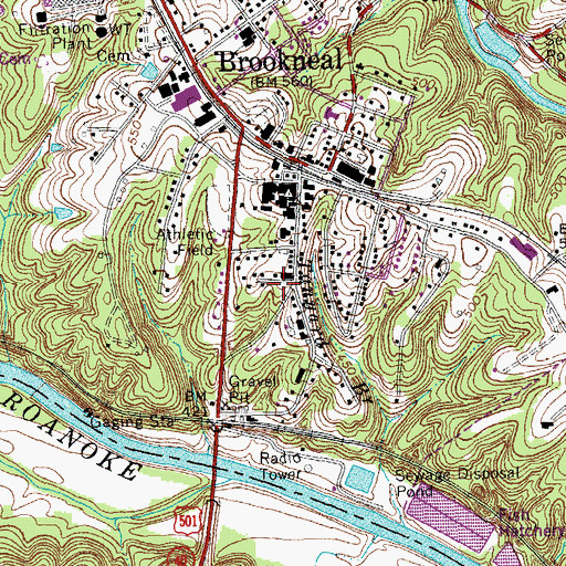Topographic Map of Brookneal Post Office, VA