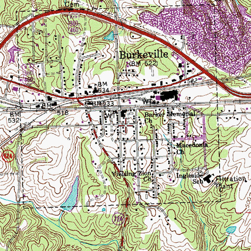 Topographic Map of Burkeville Post Office, VA