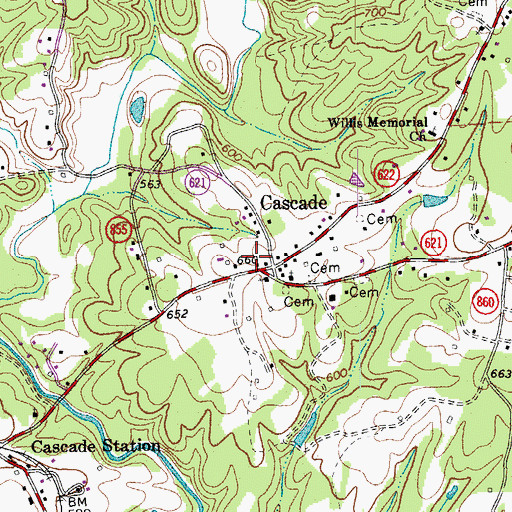 Topographic Map of Cascade Post Office, VA