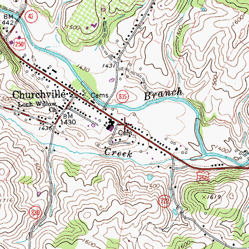 Topographic Map of Churchville Post Office, VA