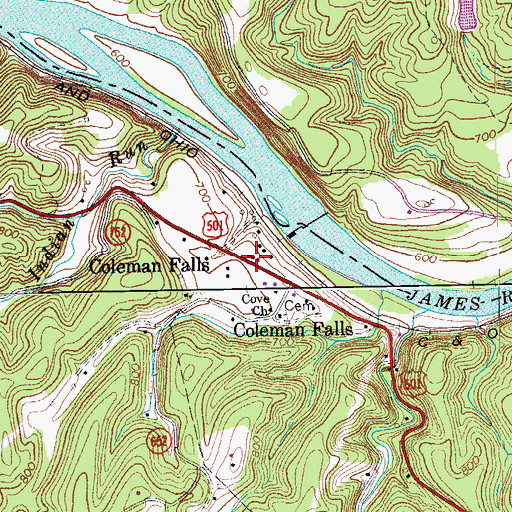 Topographic Map of Coleman Falls Post Office, VA
