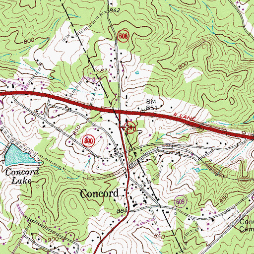 Topographic Map of Concord Post Office, VA