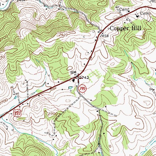 Topographic Map of Copper Hill Post Office, VA