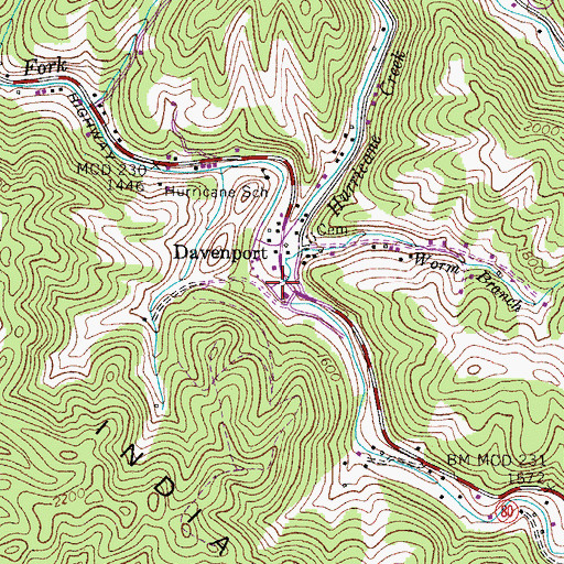 Topographic Map of Davenport Post Office, VA