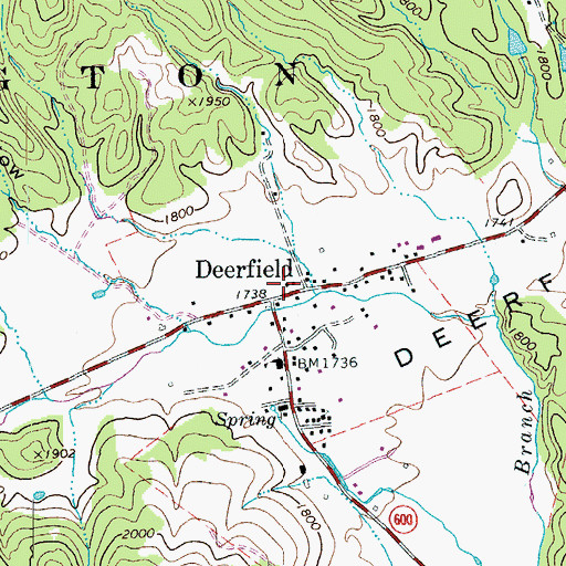 Topographic Map of Deerfield Post Office, VA