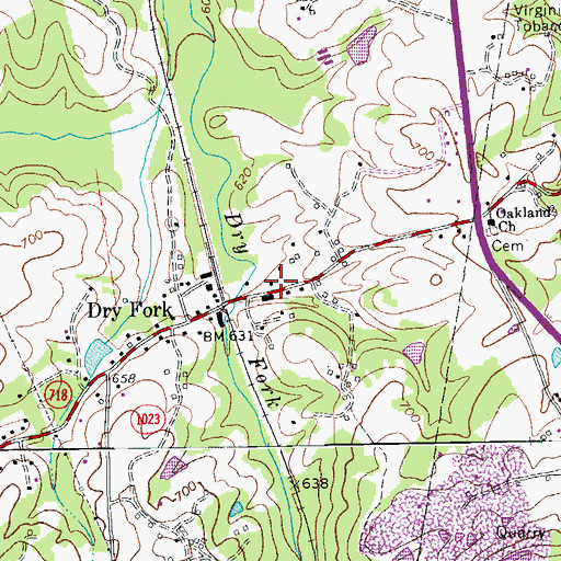 Topographic Map of Dry Fork Post Office, VA