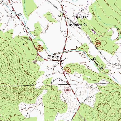 Topographic Map of Dyke Post Office, VA