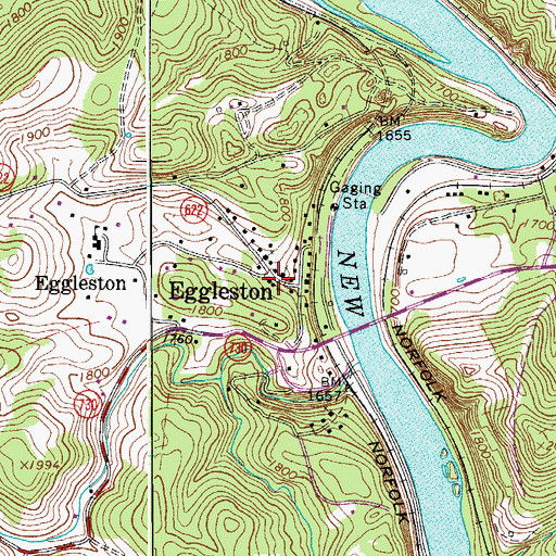 Topographic Map of Eggleston Post Office, VA