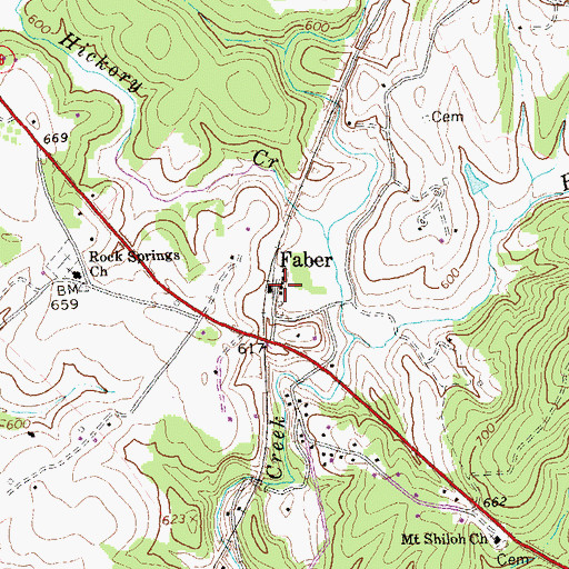 Topographic Map of Faber Post Office, VA