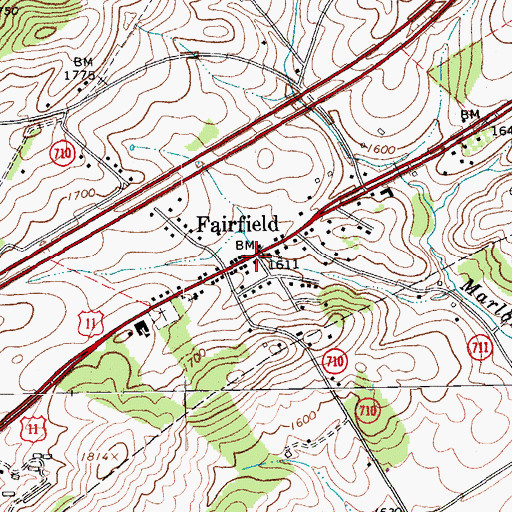 Topographic Map of Fairfield Post Office, VA