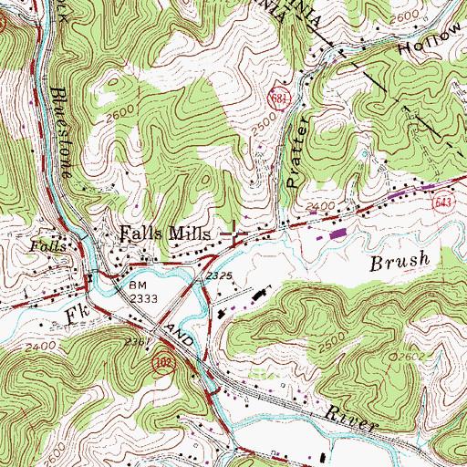 Topographic Map of Falls Mills Post Office, VA