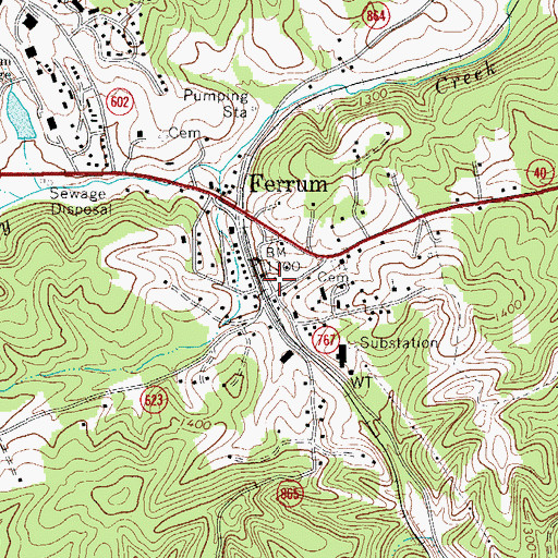 Topographic Map of Ferrum Post Office, VA