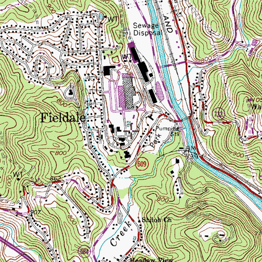 Topographic Map of Fieldale Post Office, VA
