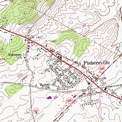 Topographic Map of Fishersville Post Office, VA