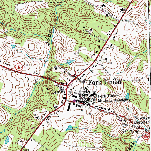 Topographic Map of Fork Union Post Office, VA