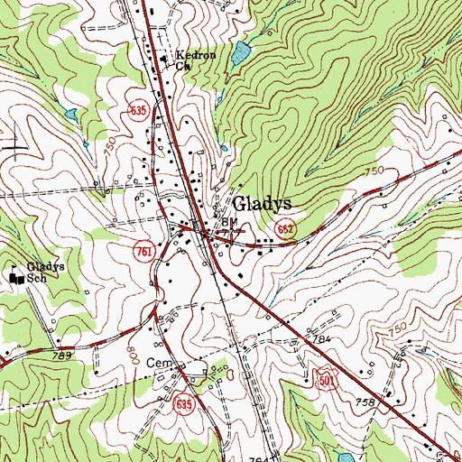 Topographic Map of Gladys Post Office, VA