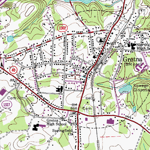 Topographic Map of Gretna Post Office, VA