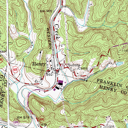Topographic Map of Henry Post Office, VA