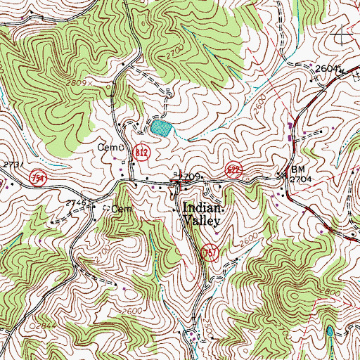 Topographic Map of Indian Valley Post Office, VA