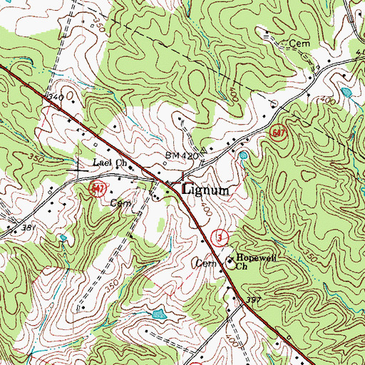 Topographic Map of Lignum Post Office, VA