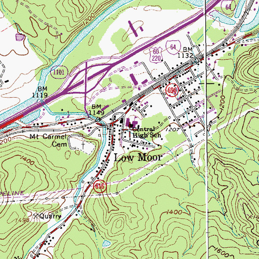 Topographic Map of Low Moor Post Office, VA