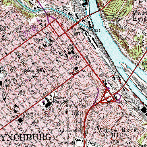 Topographic Map of Courthouse Lynchburg Post Office, VA