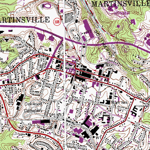 Topographic Map of Central Martinsville Post Office, VA