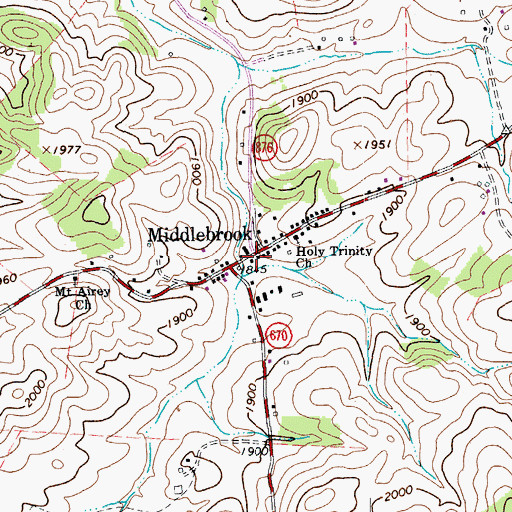 Topographic Map of Middlebrook Post Office, VA